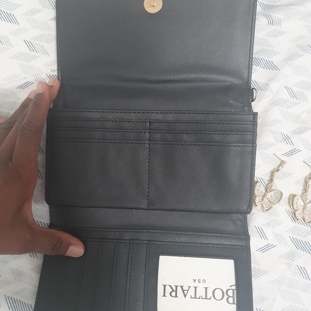 Black BOTTARI purse with a lovely pair of  butterfly earrings to go